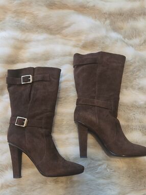 Jimmy Choo Dark Brown Suede Mid-Calf Heeled Boots